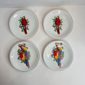Leart Set of 4 Tropical Bird Parrot Plates